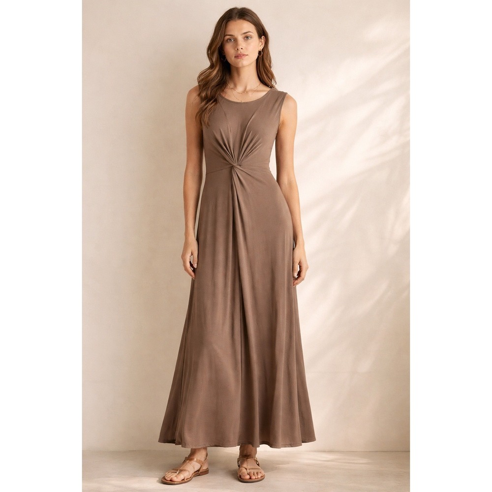 Andrée by Unit Earthy Minimalist Twist Maxi Dress Womens M Brown